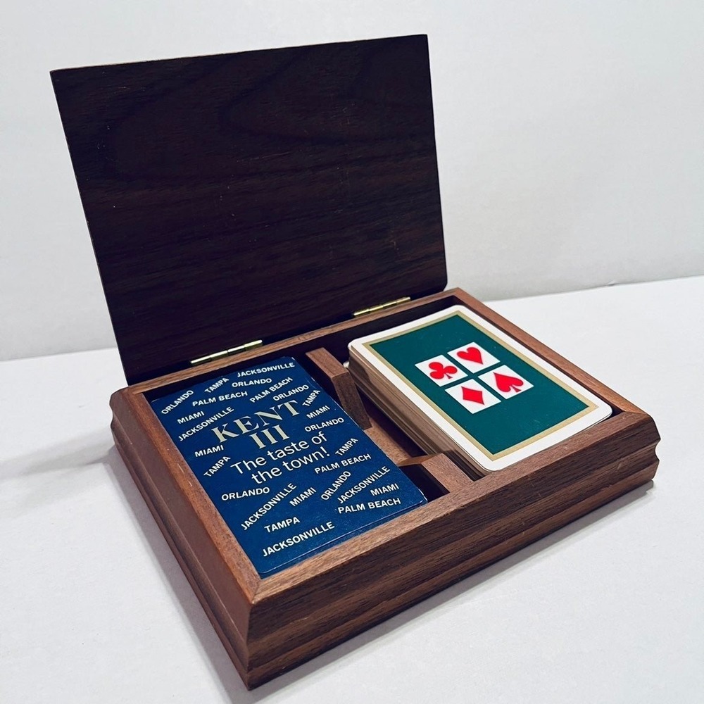 Wooden Double Playing Card Deck Box‎ Vintage in good condition